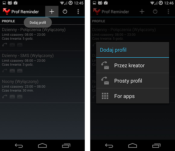 Dodawanie nowego profilu w Prof Reminder