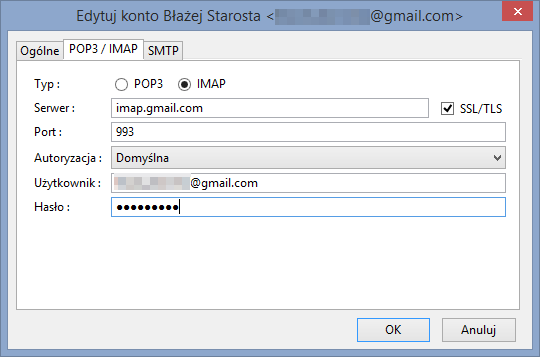 Konfiguracja serwerów POP3/IMAP oraz SMTP w Simple Mail