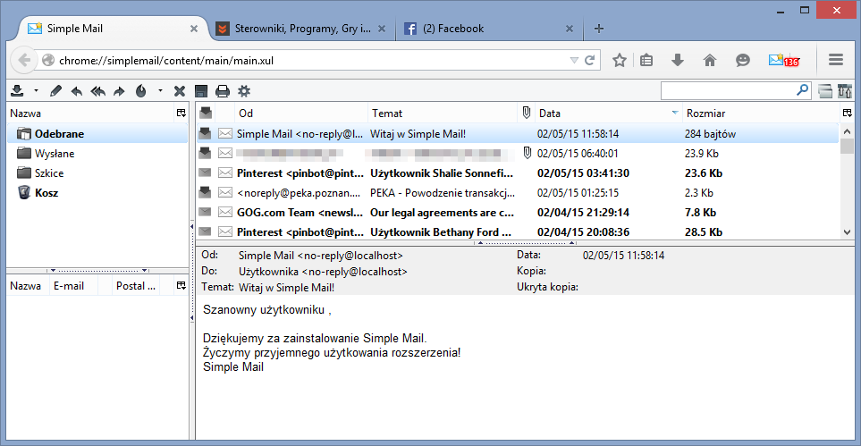 Simple Mail - odebrane wiadomości