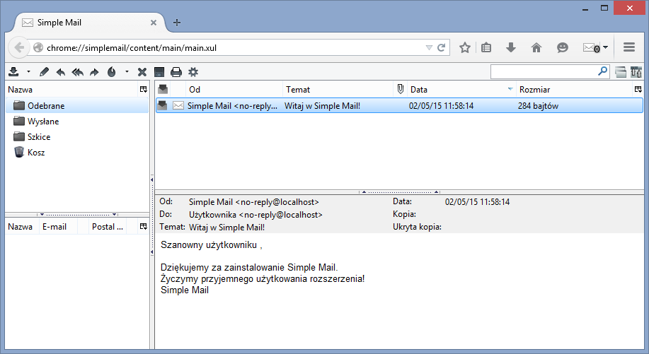 Simple Mail - główny interfejs dodatku