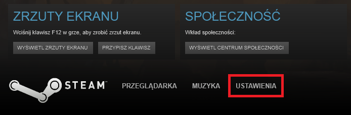 Przejście do ustawień w Steam Overlay