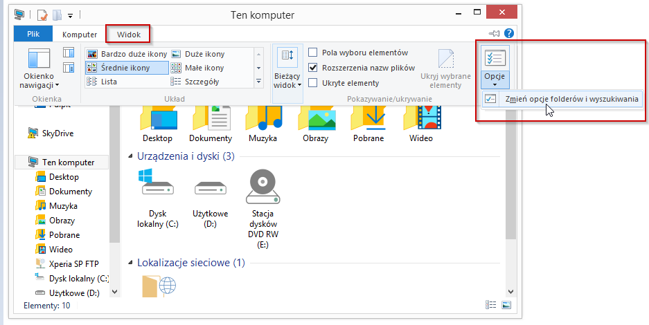 Opcje wyświetlania folderów w Eksploratorze