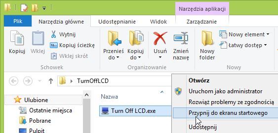 TurnOffLCD - przypinanie programu