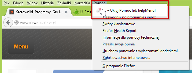 Ukrywanie elementów menu górnego