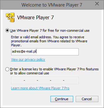 VMware Player - aktywacja darmowej wersji