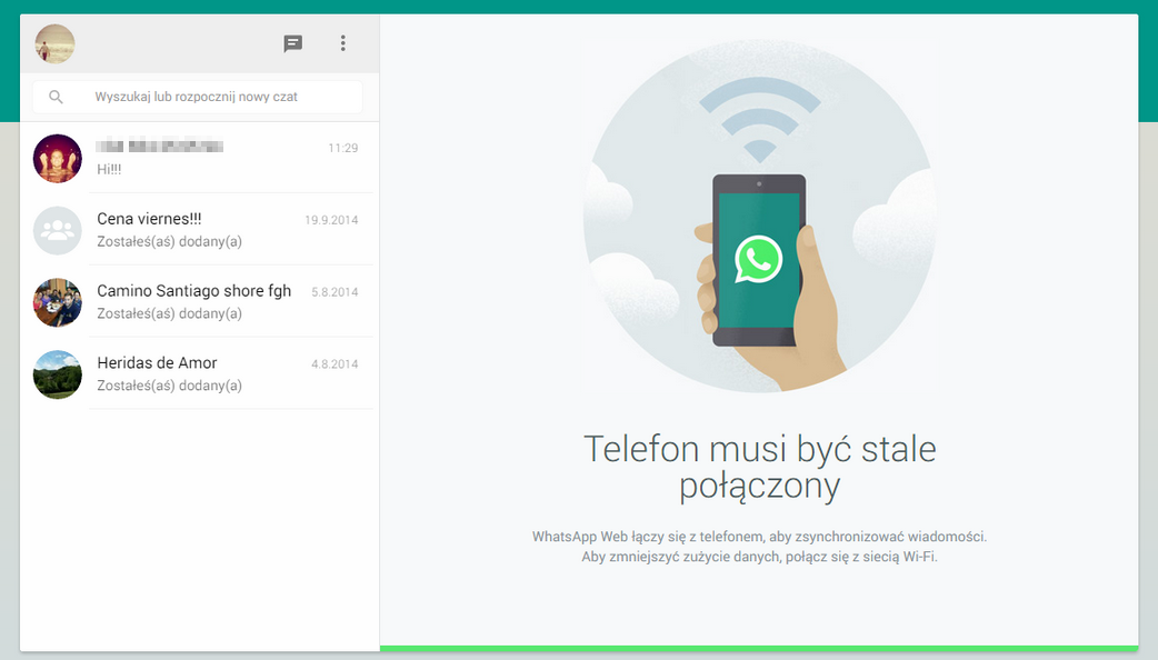 Whatsapp Web - ekran rozmowy na komputerze