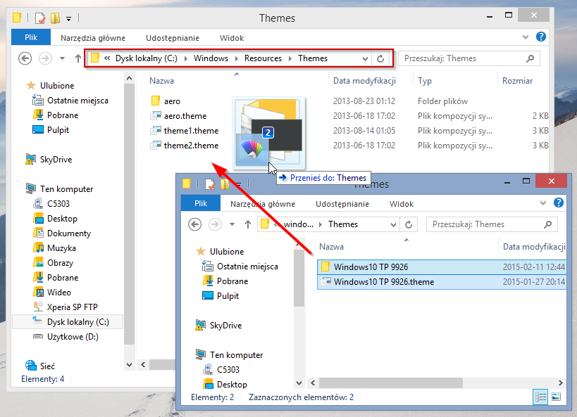 Kopiowanie plików stylu Windows 10 do Windows 8.1
