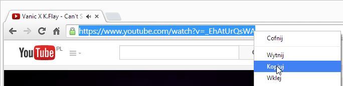 Kopiowanie adresu filmu na YouTube