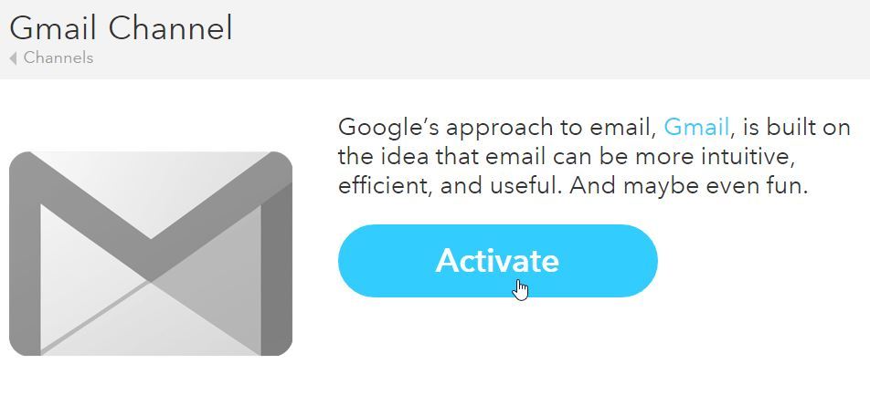 Aktywacja Gmaila na koncie IFTTT