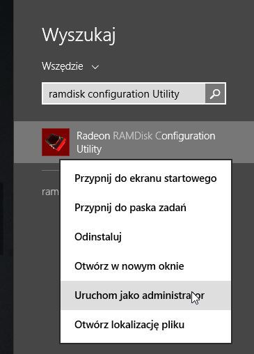 Uruchom jako administrator program RAMDisk