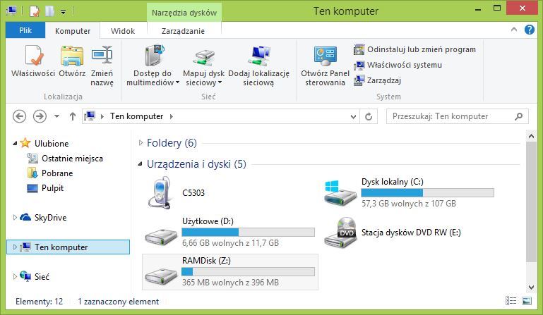 RAMDisk na liście dysków w oknie Mój komputer