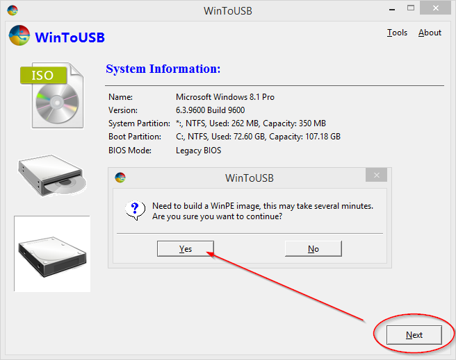 WinToUSB - informacje o systemie