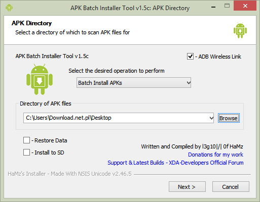 APK Batch Installer - główny ekran