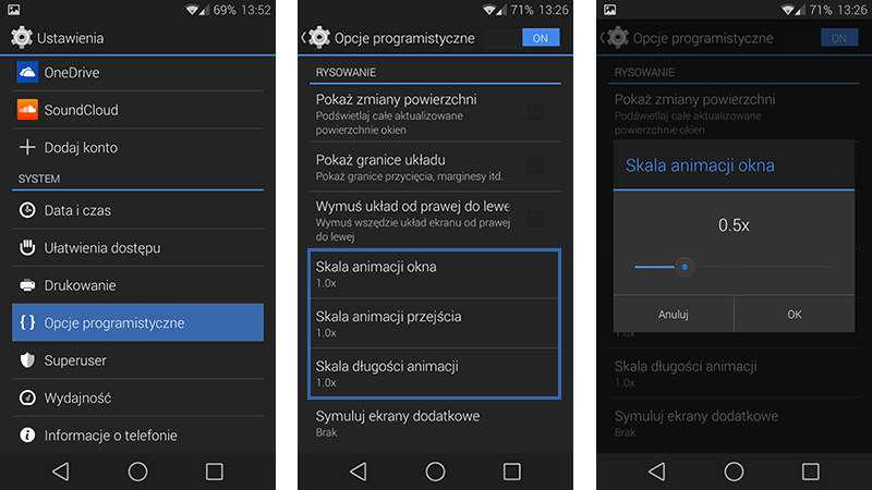 Ustawienia animacji w opcjach programistycznych na Androidzie