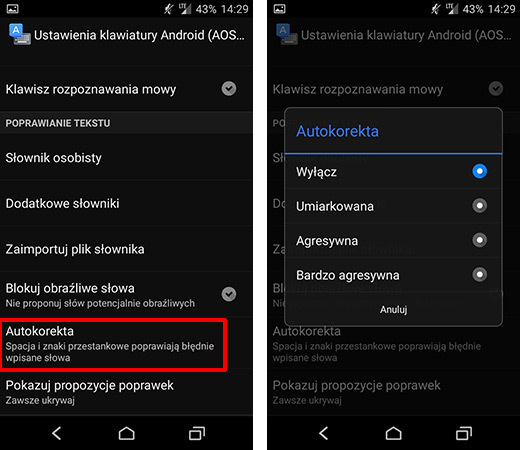 Wyłączanie autokorekty w Androidzie