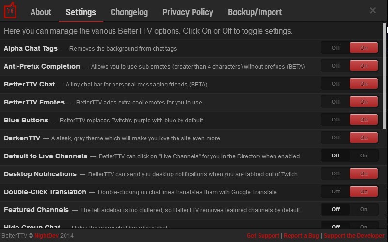 BetterTTV - ustawienia