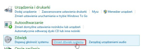 Panel sterowania - zmiana dźwięków systemowych