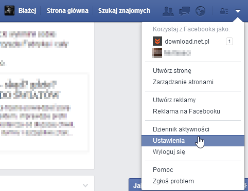 Przejście do ustawień na Facebooku