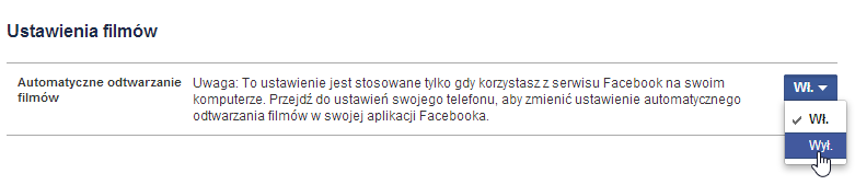 Wyłączenie opcji automatycznego odtwarzania filmów