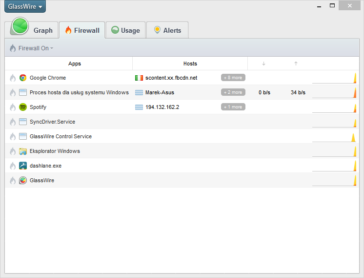 GlassWire - zakładka Firewall