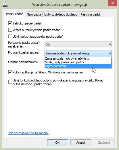 Ustawienia paska zadań 