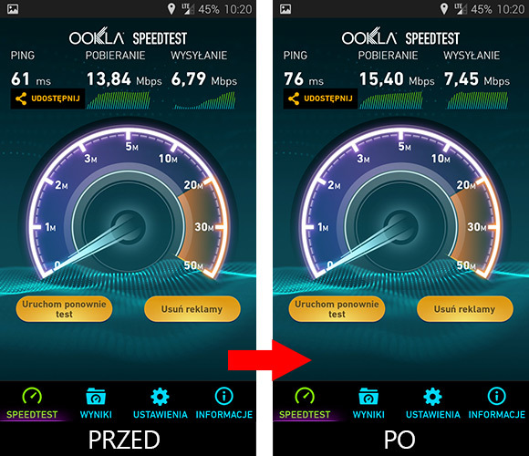 Internet Speed Master - wynik przyspieszenia