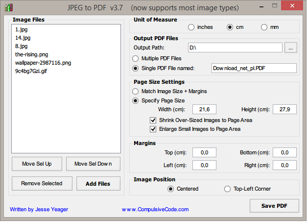 Główne okno programu JPEG to PDF