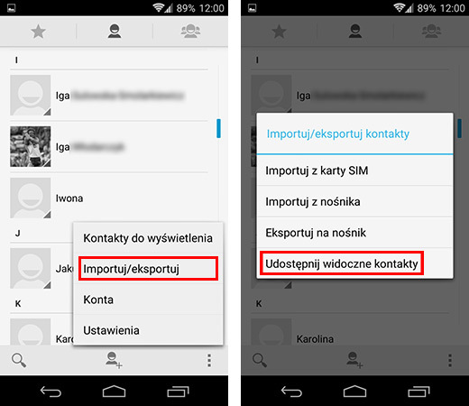 Eksport swoich kontaktów w Androidzie