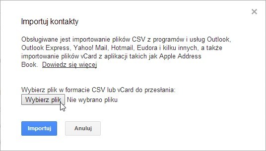 Import kontaktów w Gmailu