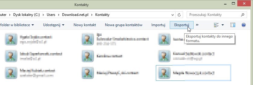 Eksport kontaktów do jednego pliku