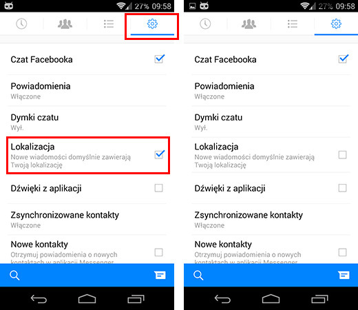 Wyłączanie lokalizacji w Messengerze