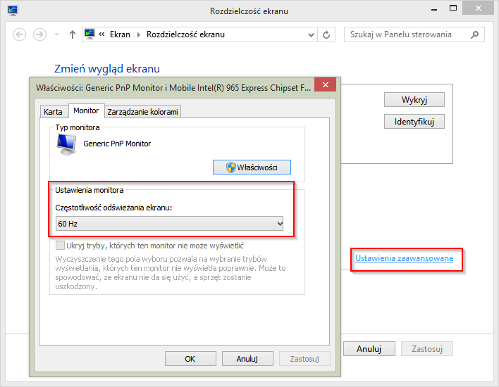 Zmiana odświeżania ekranu w Windows 8