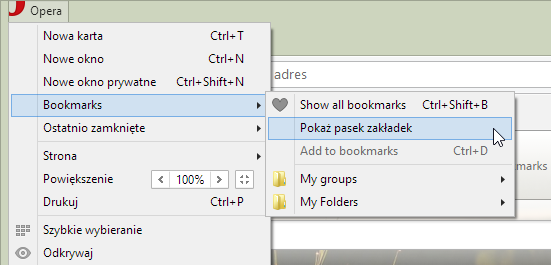 Opera 25 - wbudowana funkcja zakładek
