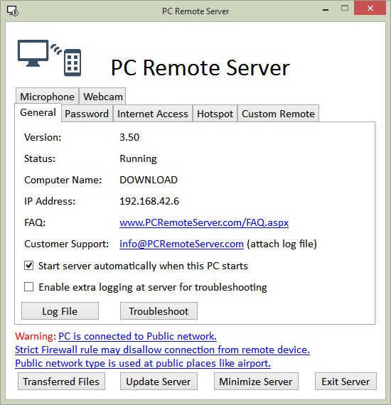 PC Remote Server - konfiguracja po stronie PC