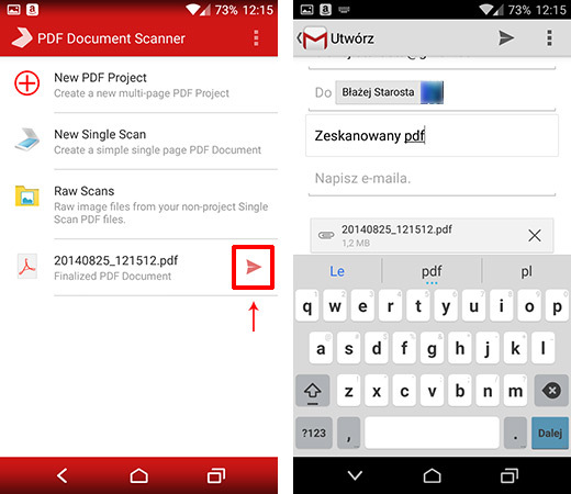 Wysyłanie zeskanowanego dokumentu PDF mailem z Androida
