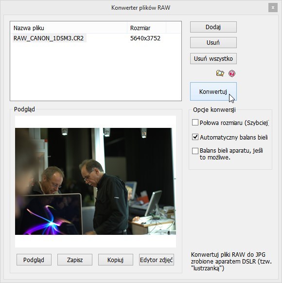 Konwerter plików RAW w Photoscape