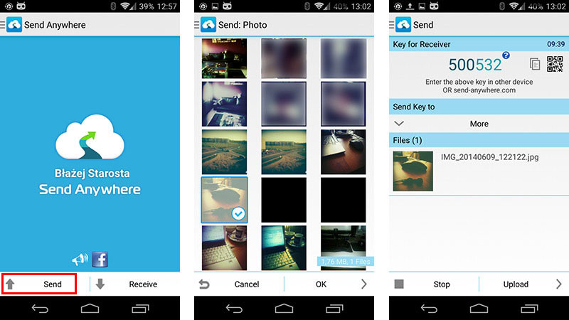 Udostępnianie pliku przez Send Anywhere