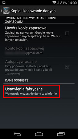 Resetowanie telefonu do ustawień domyślnych