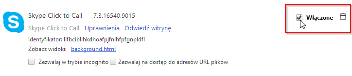 Usuwanie dodatku Skype Click to Call z Chrome