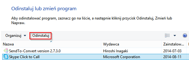 Skype - Click to Call: Odinstaluj