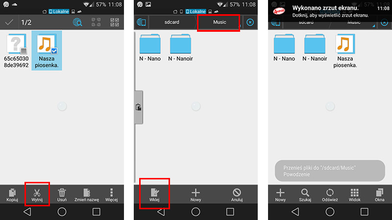 Przenoszenie pobranych utworów do katalogu muzyki w Androidzie