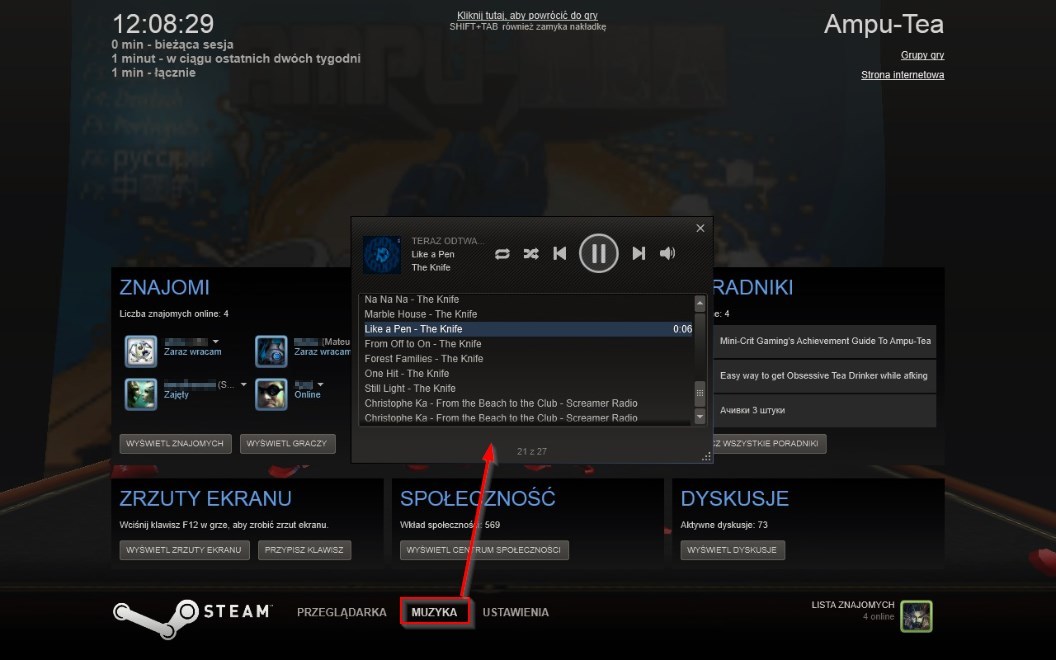 Steam - odtwarzacz muzyki w trakcie gry