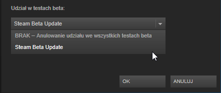 Steam - aktywowanie wersji beta