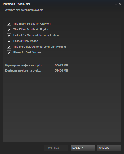 Instalowanie kilku gier na Steam