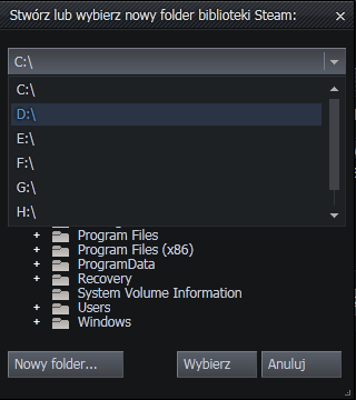 Steam - tworzenie nowego folderu biblioteki