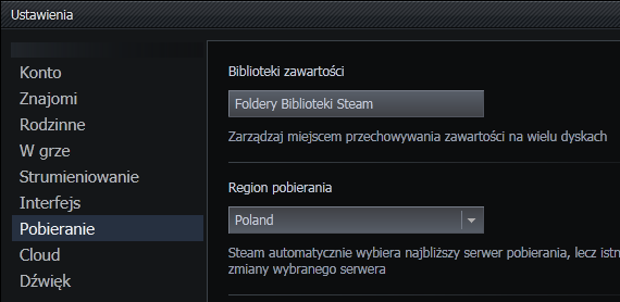 Ustawienia pobierania gier Steam