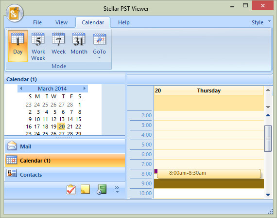 Stellar PST Viewer - przeglądanie kalendarza