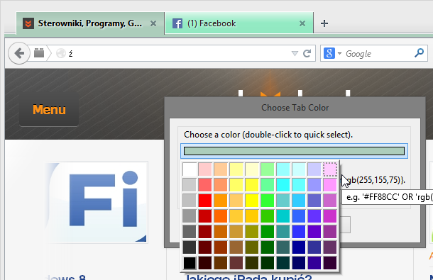 Wybór koloru karty w Firefoksie