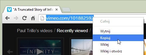 Vimeo - kopiowanie linku do filmu