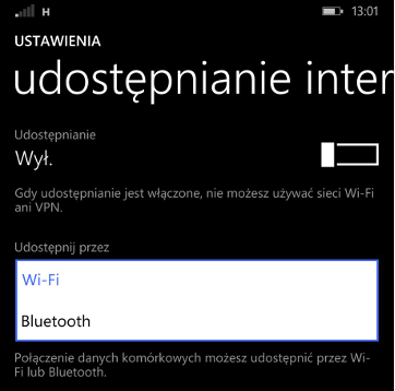 Opcje udostępniania połączenia w Windows Phone